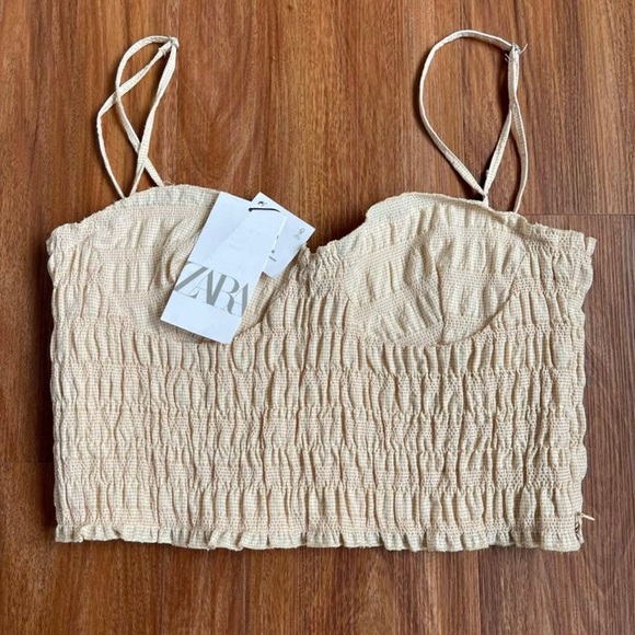 NWT Zara Smocked Corset Bustier Crop Top | Yellow Gingham | Size Large - Picture 4 of 6
